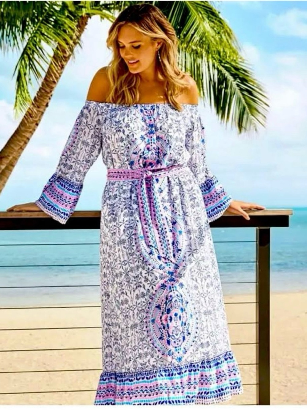 Lilly Pulitzer Abigale midi printed side shoulder dress with belt Size S - Picture 4 of 10